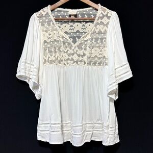 KNOX ROSE Boho Lace Yoke Peasant Blouse Cottagecore Fairy Poetcore M